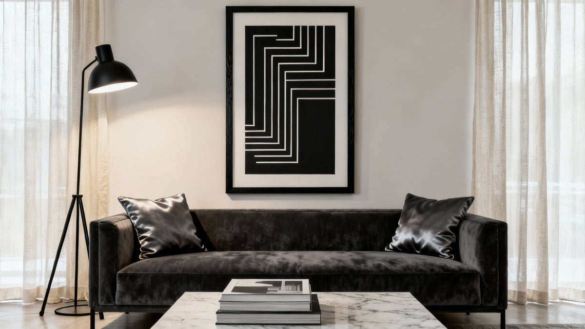 Framed wall art mockup showcasing cool modern pieces for living room transformation.