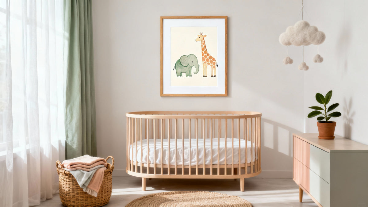 Framed wall art mockup for stylish nursery wall decor transformation.