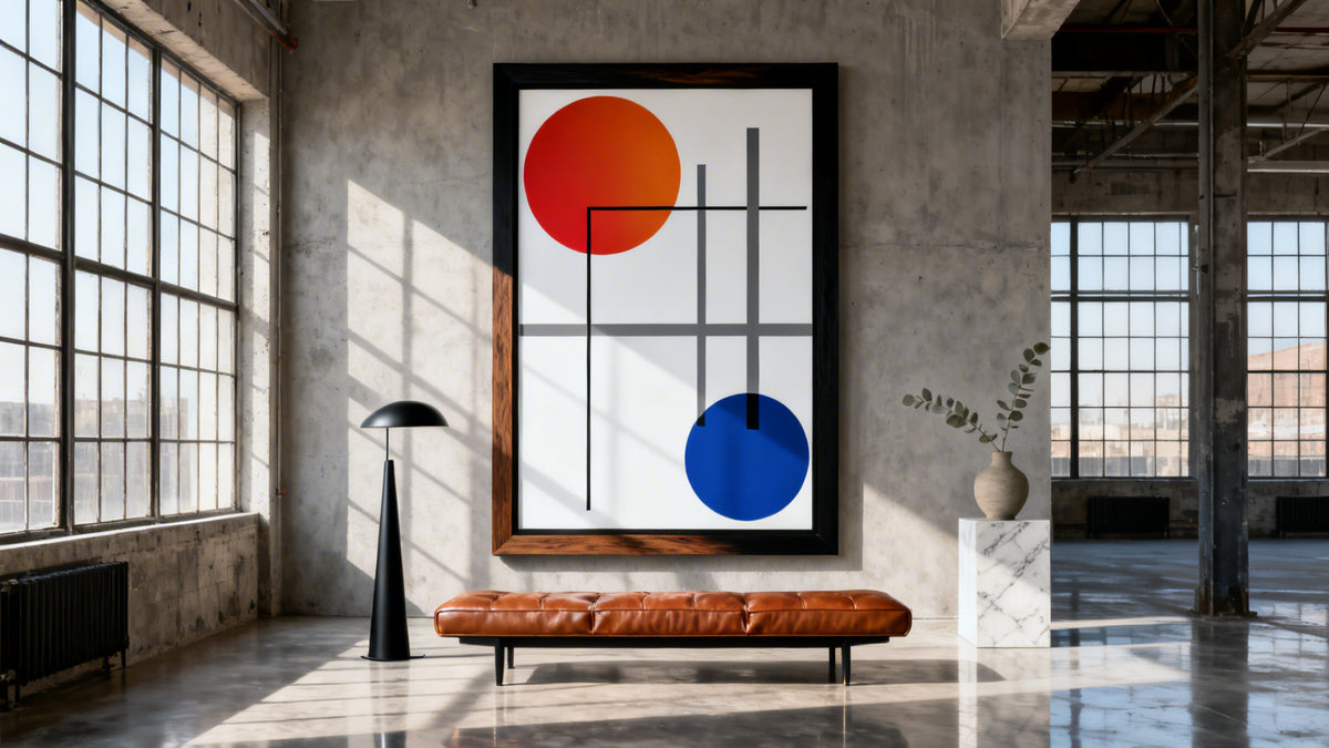Framed mockup of modern art design showcasing contemporary aesthetics and principles.