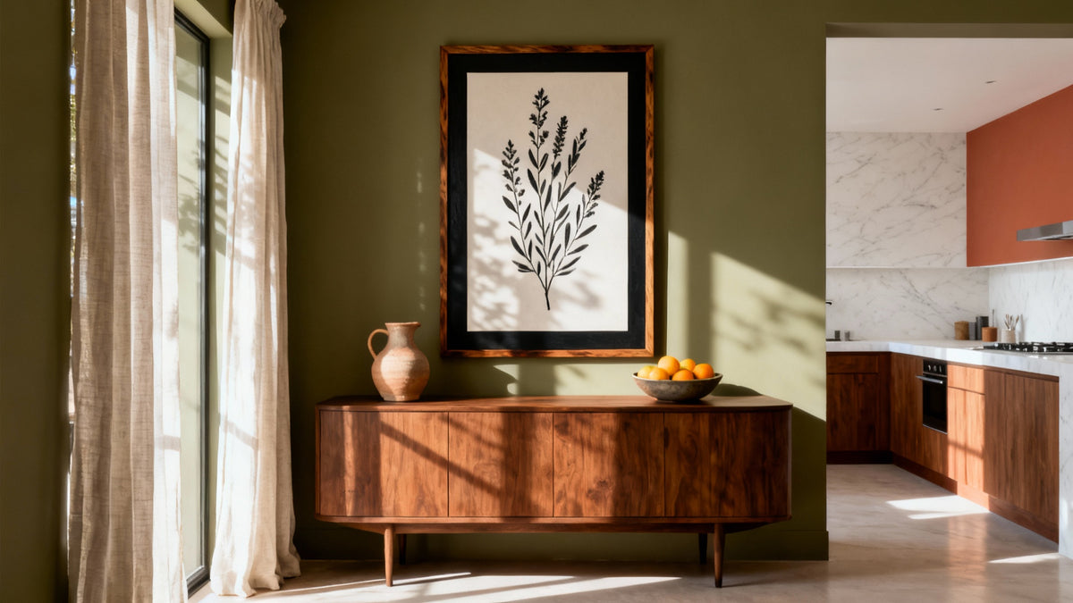 Framed wall art mockup for kitchen and dining room decor inspiration.