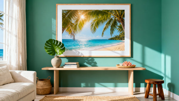 Tropical wall art mockup showcasing vibrant designs to enhance your home decor.