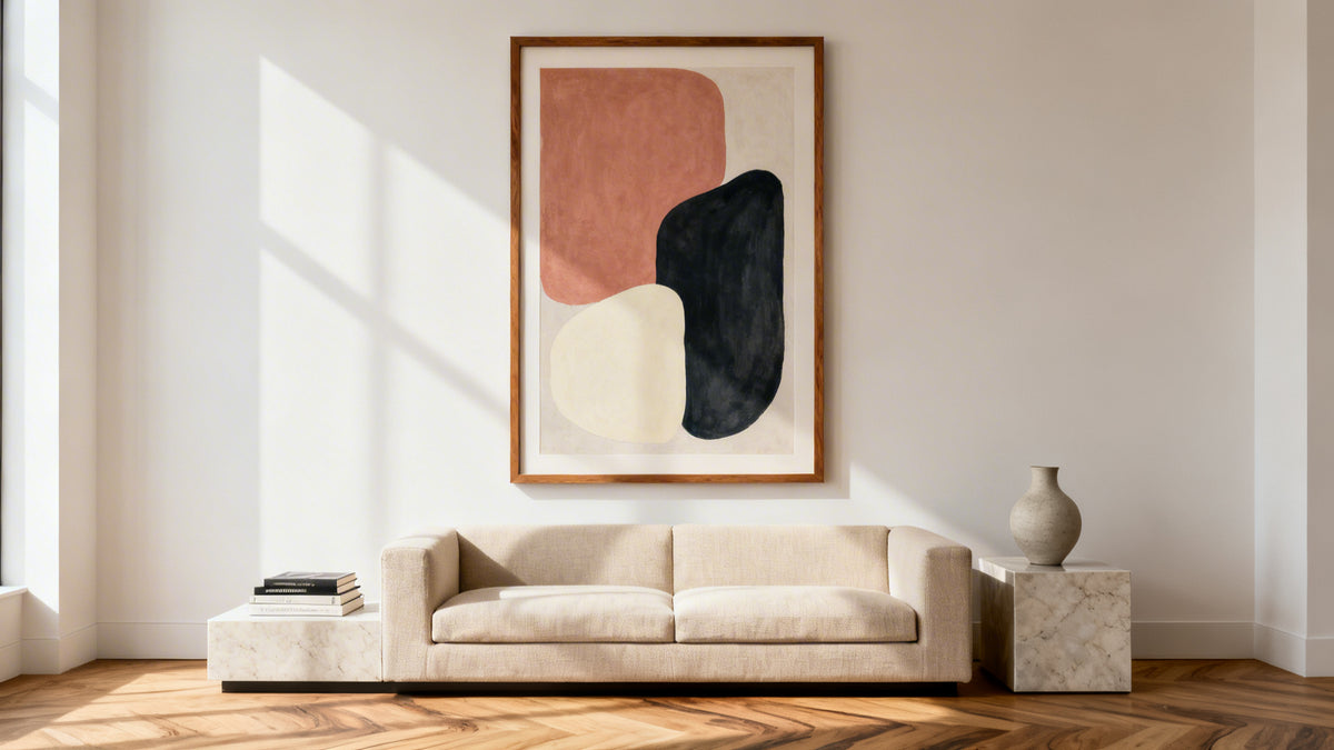 Framed abstract wall art set mockup showcasing coordinated design to enhance your space.