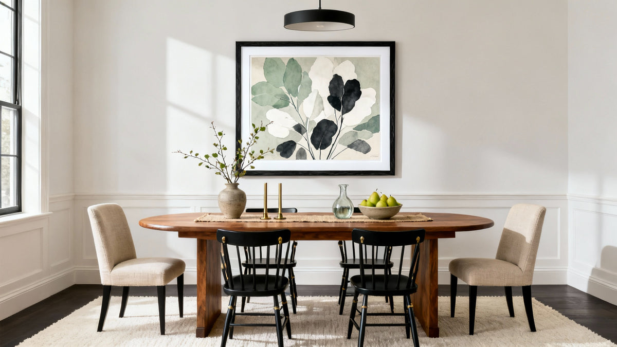 Framed wall art mockup for a spacious dining room, showcasing large art ideas to enhance your decor.