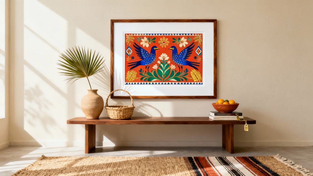 Framed wall art mockup featuring vibrant Latin artwork celebrating heritage and modern creativity.