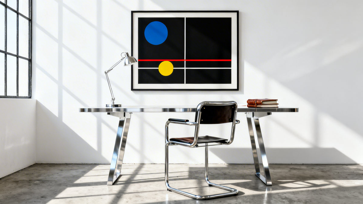 Framed wall art mockup showcasing modern functional design in a Bauhaus studio setting.