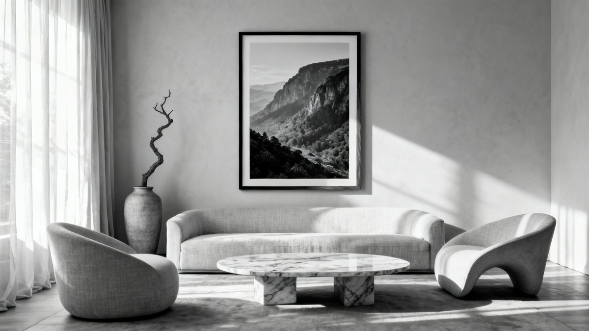 Framed wall art mockup for lounge room decor, showcasing stylish pictures and display ideas.