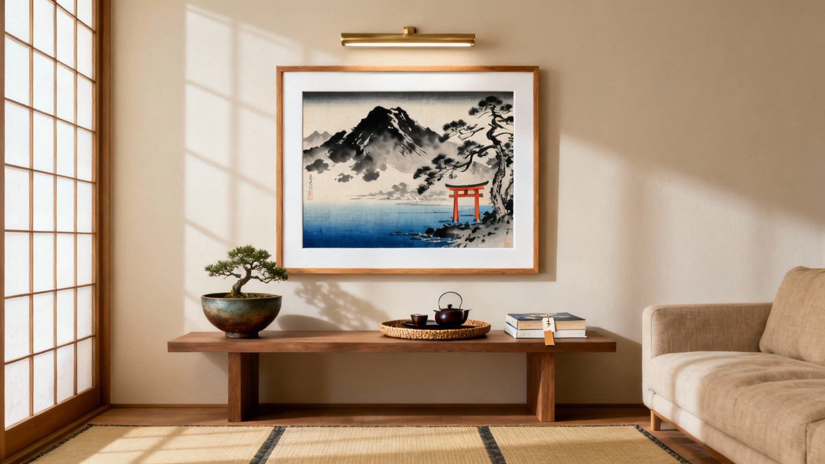 Framed wall art mockup showcasing old Japanese art style, highlighting Japan's rich artistic legacy.