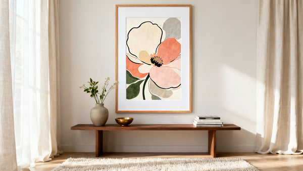 Framed modern floral wall art mockup enhancing a stylish interior space.