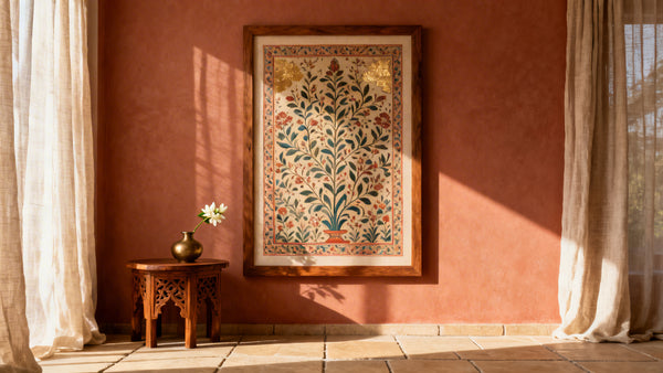 Framed wall art mockup showcasing traditional and contemporary Indian paintings, highlighting India's rich artistic heritage.