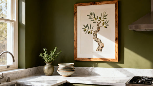 Framed wall art mockup showcasing stylish kitchen wall accent ideas to enhance your cooking space.