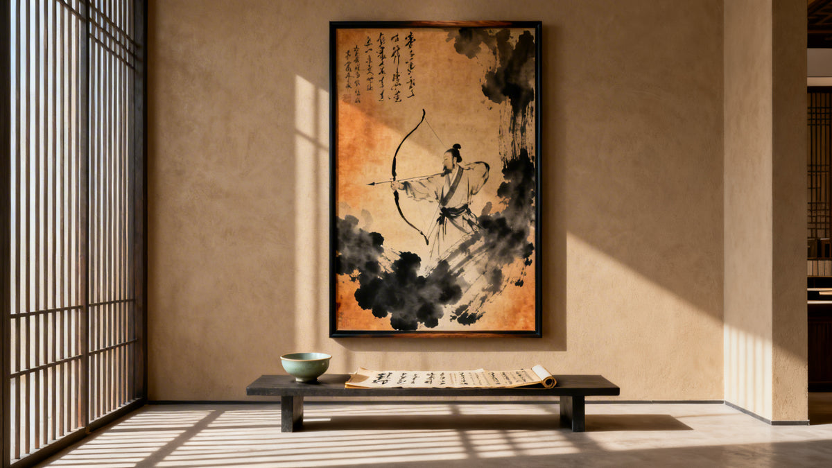 Framed wall art mockup showcasing 'Art Six: Ancient China’s Six Classical Arts' guide cover.
