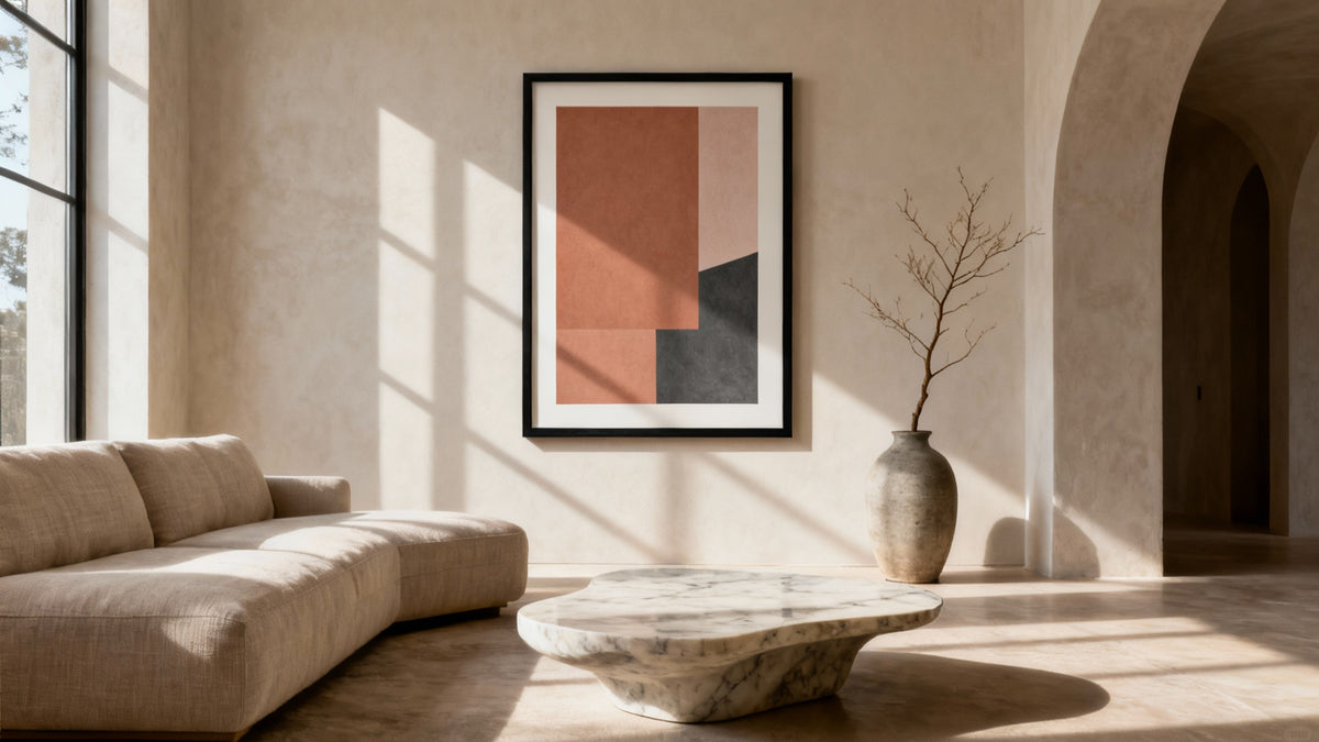 Framed wall art mockup showcasing various poster sizes for home decor inspiration.