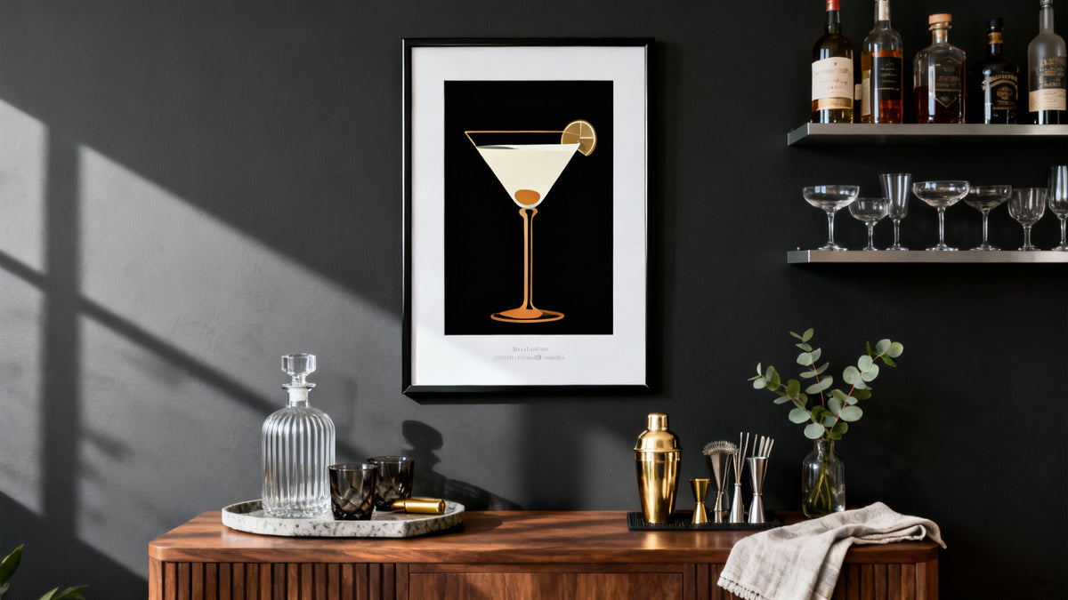Framed wall art mockup showcasing stylish decor for bar settings, enhancing home bar ambiance and good times.