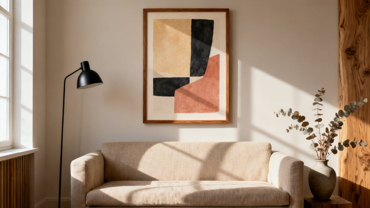 Framed wall art mockup showcasing stylish posters for home decor inspiration.