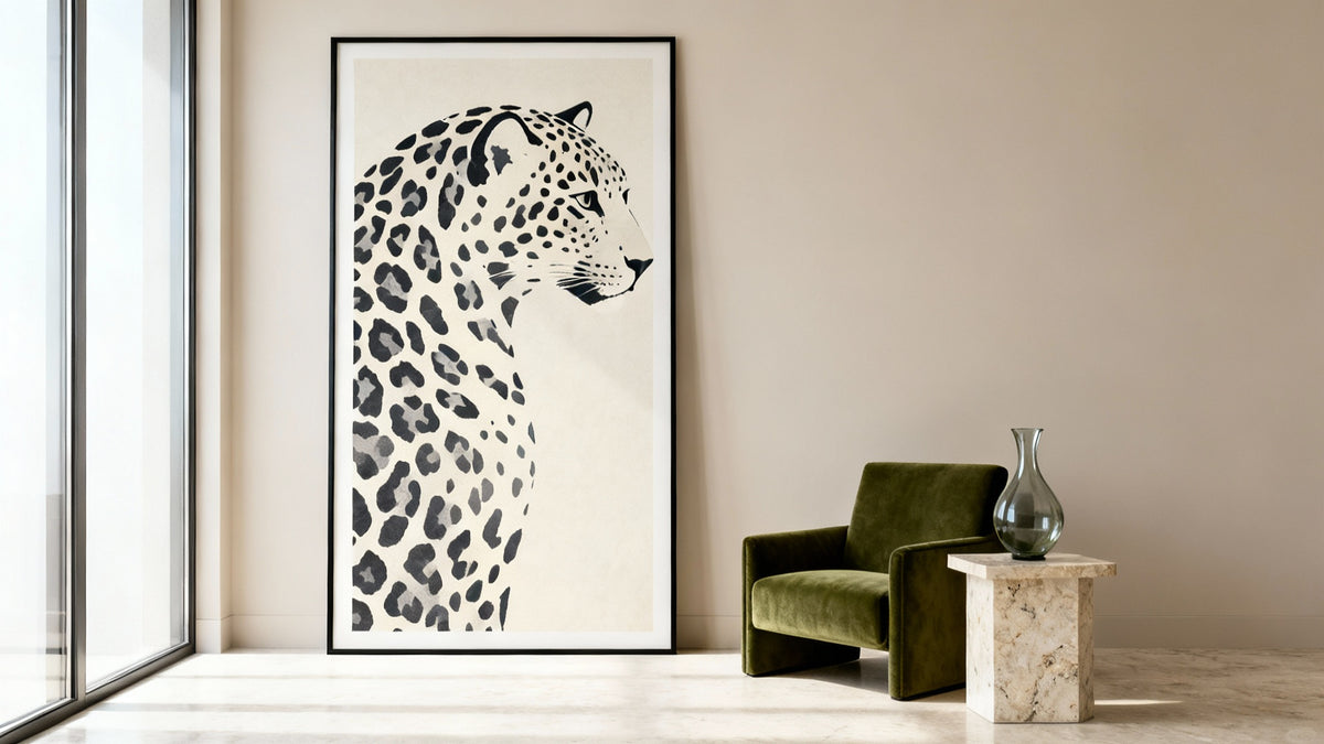Framed leopard art mockup showcasing contemporary wall prints for modern interior design.