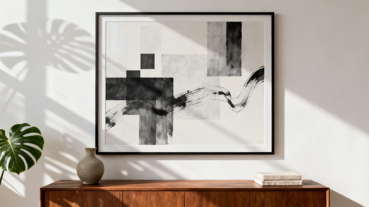 Framed abstract wall art mockup showcasing modern design for stylish home decor.