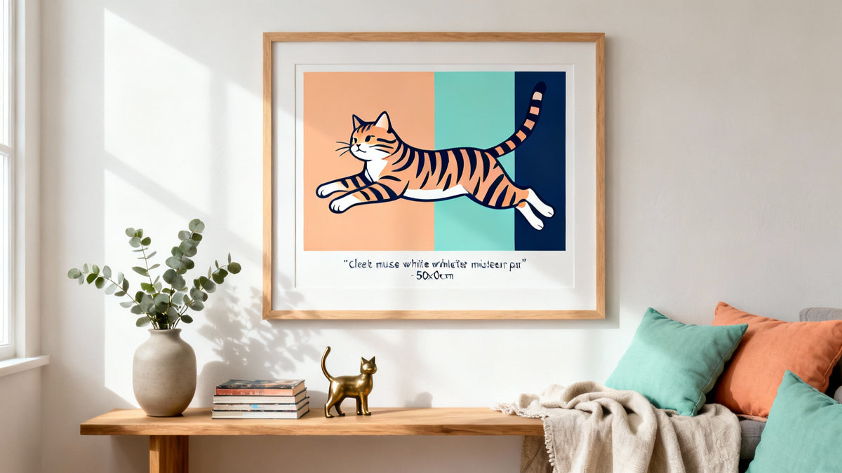 Silly cat poster in a stylish frame, adding humor and fun to your wall decor. Perfect for cat lovers!
