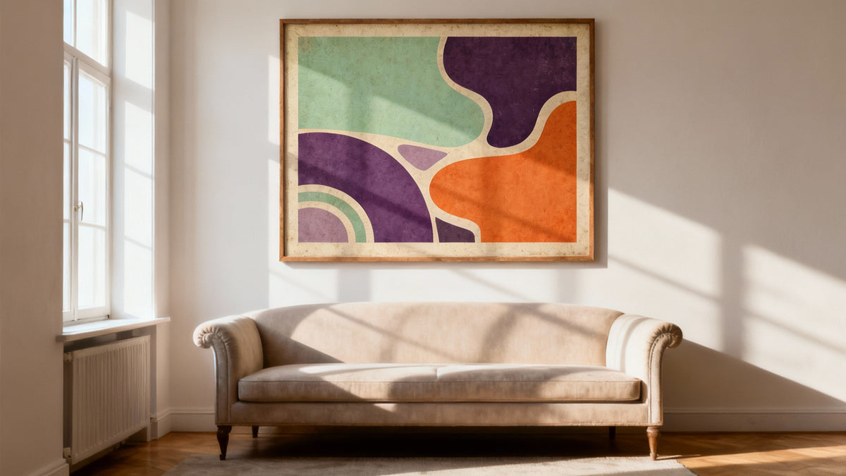 Framed wall art mockup showcasing retro wall decor, blending vintage charm with modern design for stylish interiors.