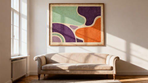 Framed wall art mockup showcasing retro wall decor, blending vintage charm with modern design for stylish interiors.