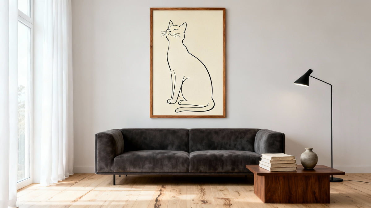 Framed cat picture print mockup showcasing stylish wall art for feline lovers.