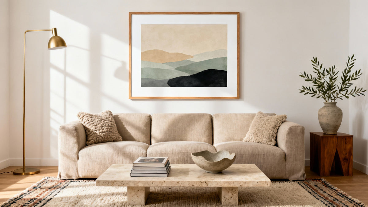 Framed wall art mockup showcasing stylish decor for a living room transformation.