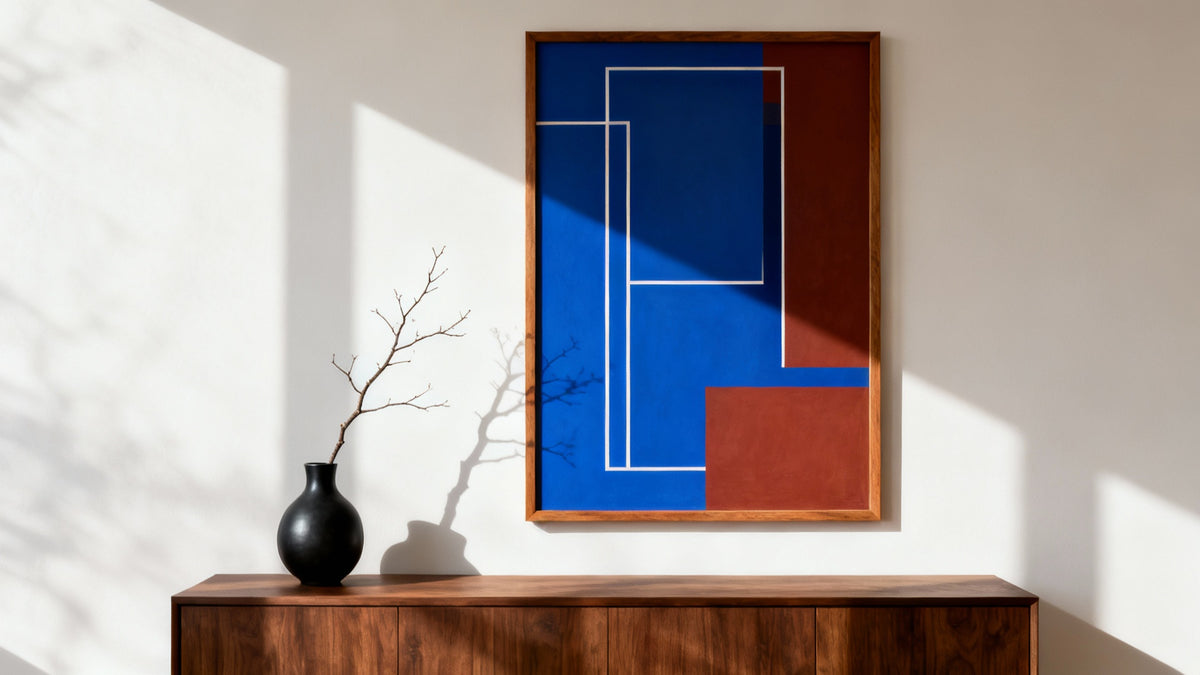 Framed wall art mockup showcasing a stylish cool poster design for modern home decor.