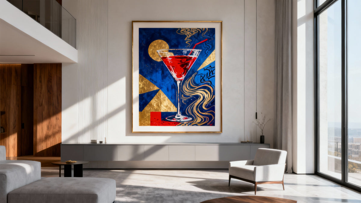 Framed wall art mockup showcasing vibrant cocktail graffiti for unique event experiences.