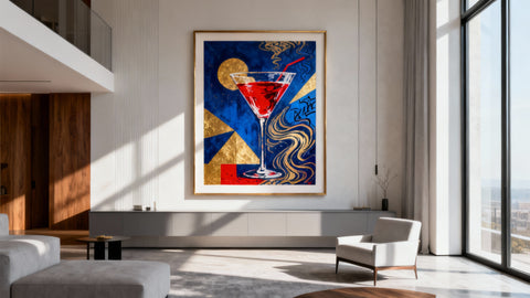 Framed wall art mockup showcasing vibrant cocktail graffiti for unique event experiences.