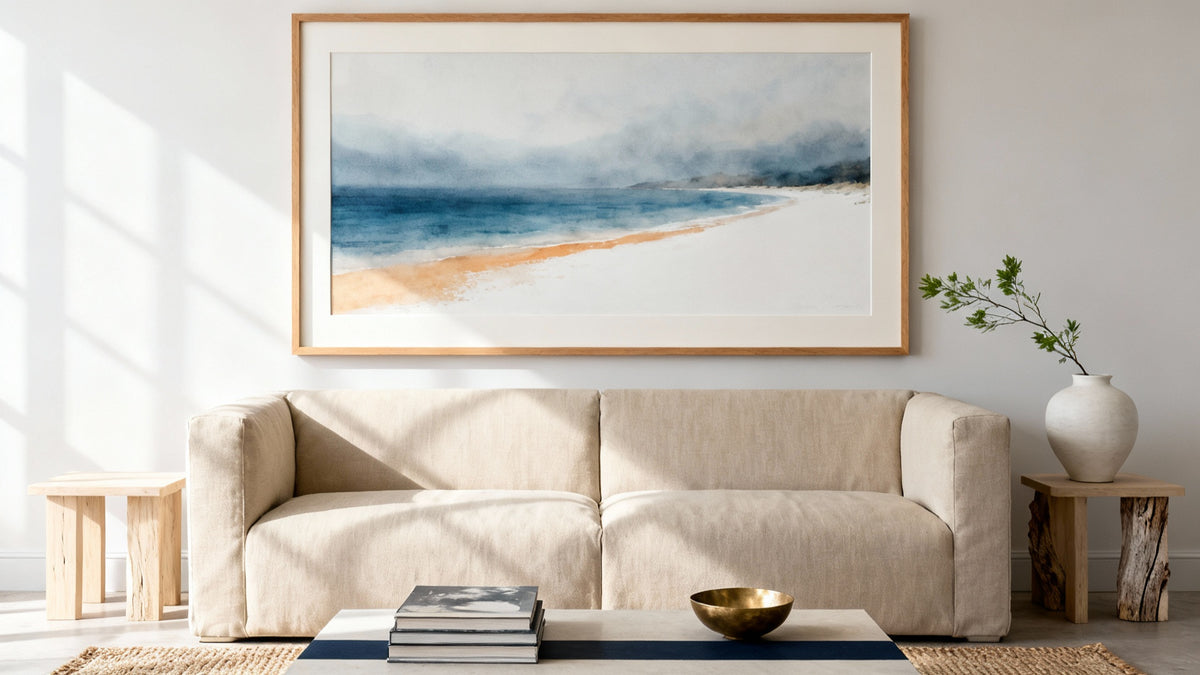 Framed wall art mockup showcasing beautiful pictures for living room decor inspiration.