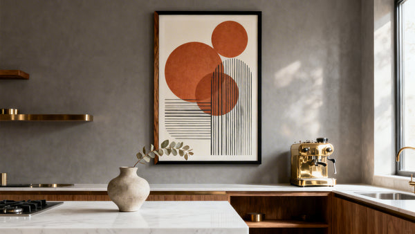 Framed wall art mockup showcasing modern trendy kitchen wall decor for stylish culinary spaces.