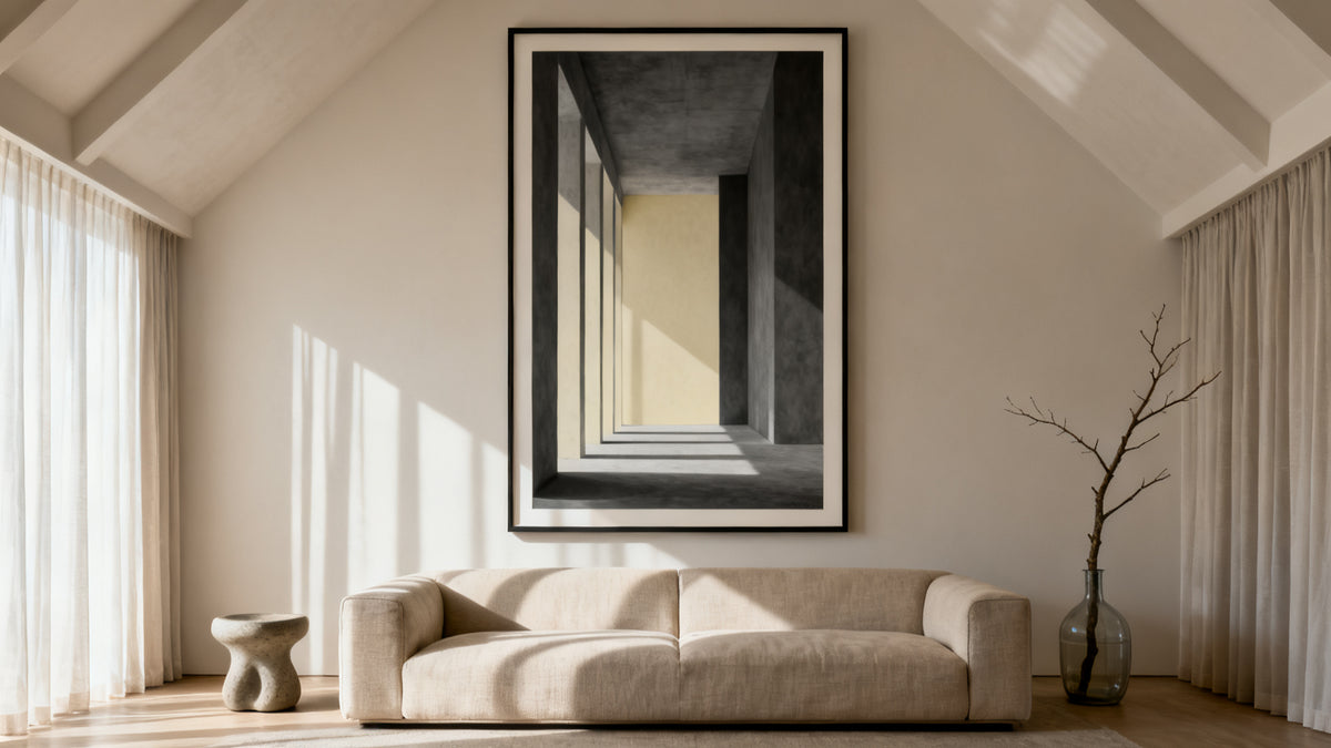 Framed wall art mockup showcasing extra large wall art for living room decor.