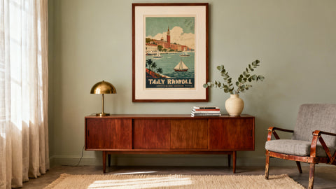 Framed vintage art print poster mockup showcasing timeless style for elegant home decor.