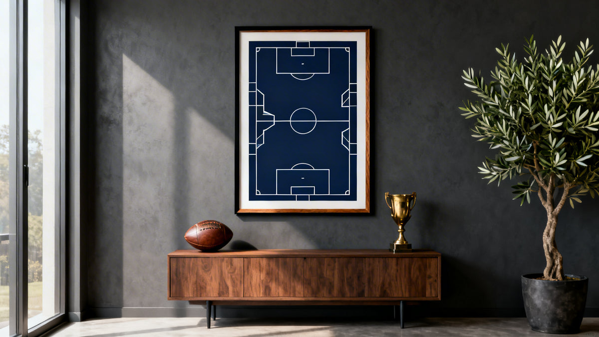 Framed wall art mockup featuring a football team gift idea for players and fans.