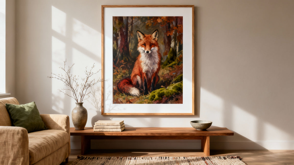 Framed fox artwork mockup showcasing a stylish addition to home decor. Perfect for animal lovers.