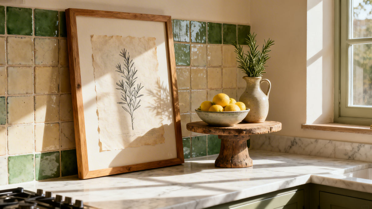 Framed wall art mockup showcasing inspiring kitchen decor ideas for a stylish art in kitchen theme.