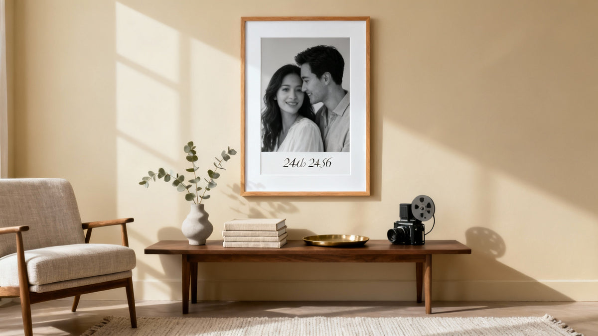 Framed wall art mockup showcasing personalized gifts using photos for lasting memories.