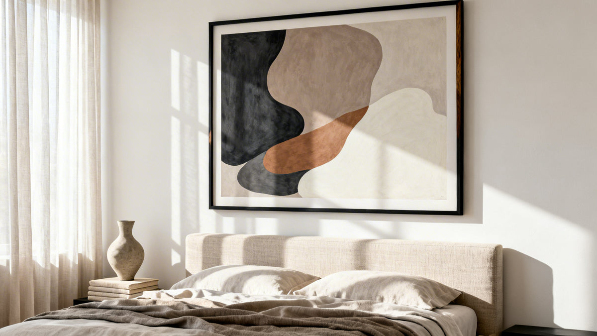 Framed wall art mockup showcasing stylish bedroom wall pictures for elegant decor.