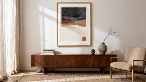 Framed wall art mockup showcasing vibrant pieces in an elegant artwork gallery setting.