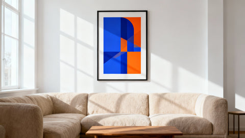 Framed A4 art print mockup showcasing stylish decor for any space. Perfect for home or office enhancement.
