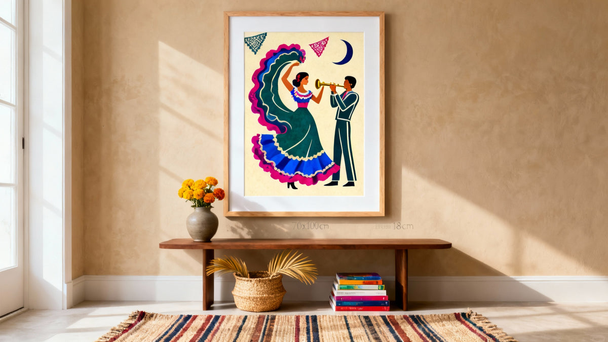 Framed Latino wall art mockup showcasing vibrant culture and creativity for home decor.