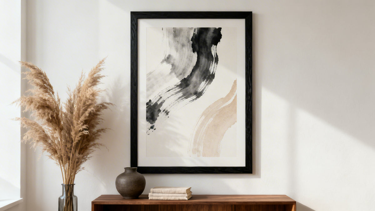 Framed wall art mockup showcasing stylish poster designs for home decor inspiration.