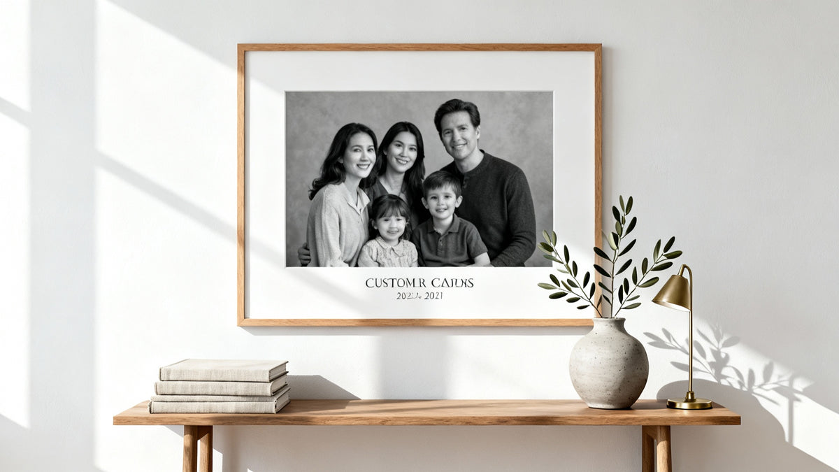 Framed wall art mockup showcasing personalized designs for unique home decor.