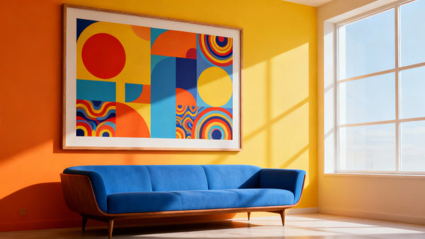 Framed wall art mockup showcasing creative retro painting ideas for unique home decor.