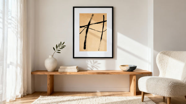 Framed minimalist abstract art print mockup showcasing modern simplicity for any space.