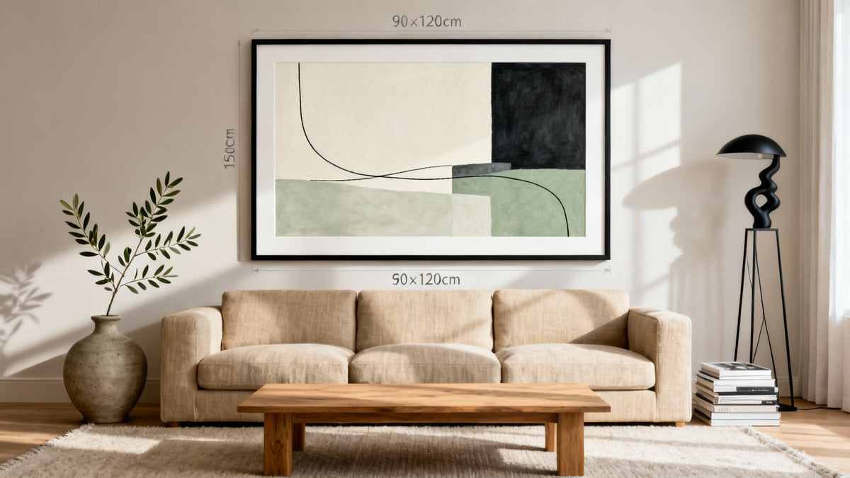 Framed contemporary wall art mockup for living room transformation and decor inspiration.