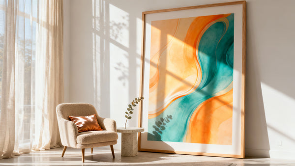 Framed wall art mockup showcasing uplifting art that enhances mood and transforms space.