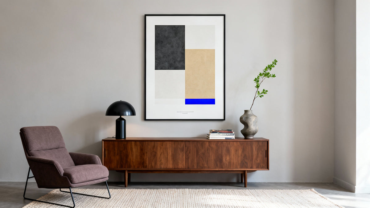 Framed modern poster mockup showcasing contemporary art for stylish home decor.