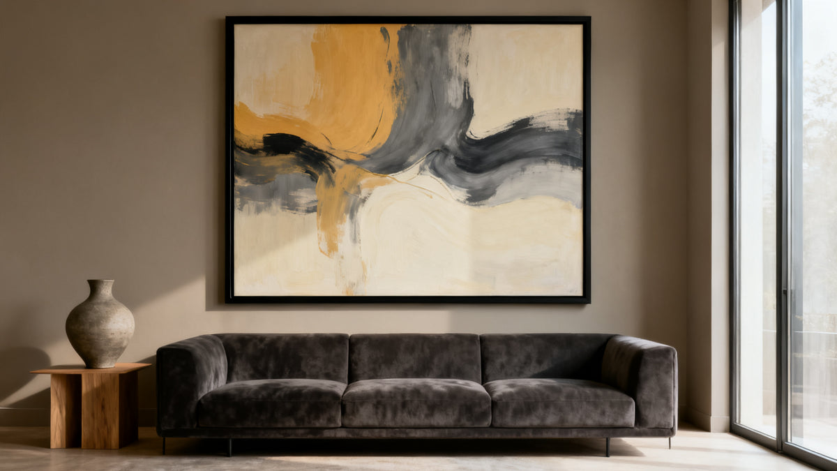Framed wall art mockup showcasing contemporary living room wall paintings ideas for modern spaces.