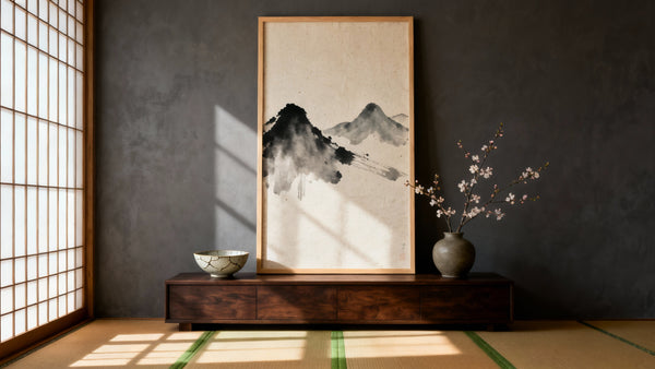 Framed wall art mockup showcasing traditional and contemporary Japanese artwork styles.