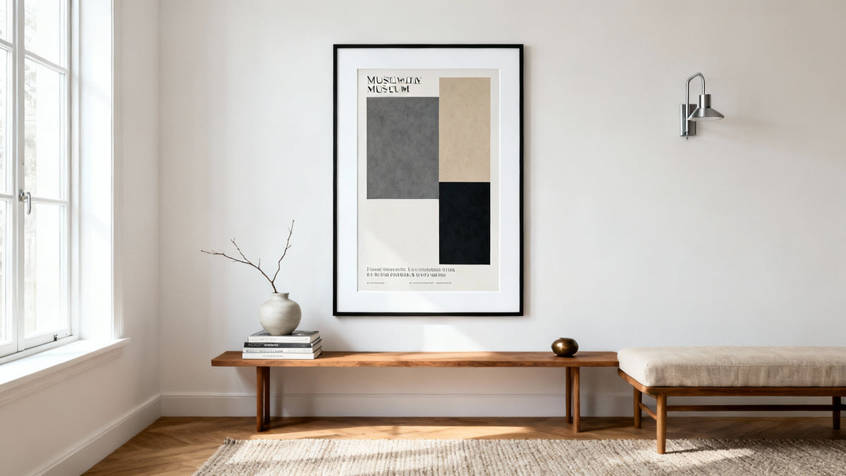 Framed wall art mockup showcasing vibrant designs from poster publishers for home decor inspiration.